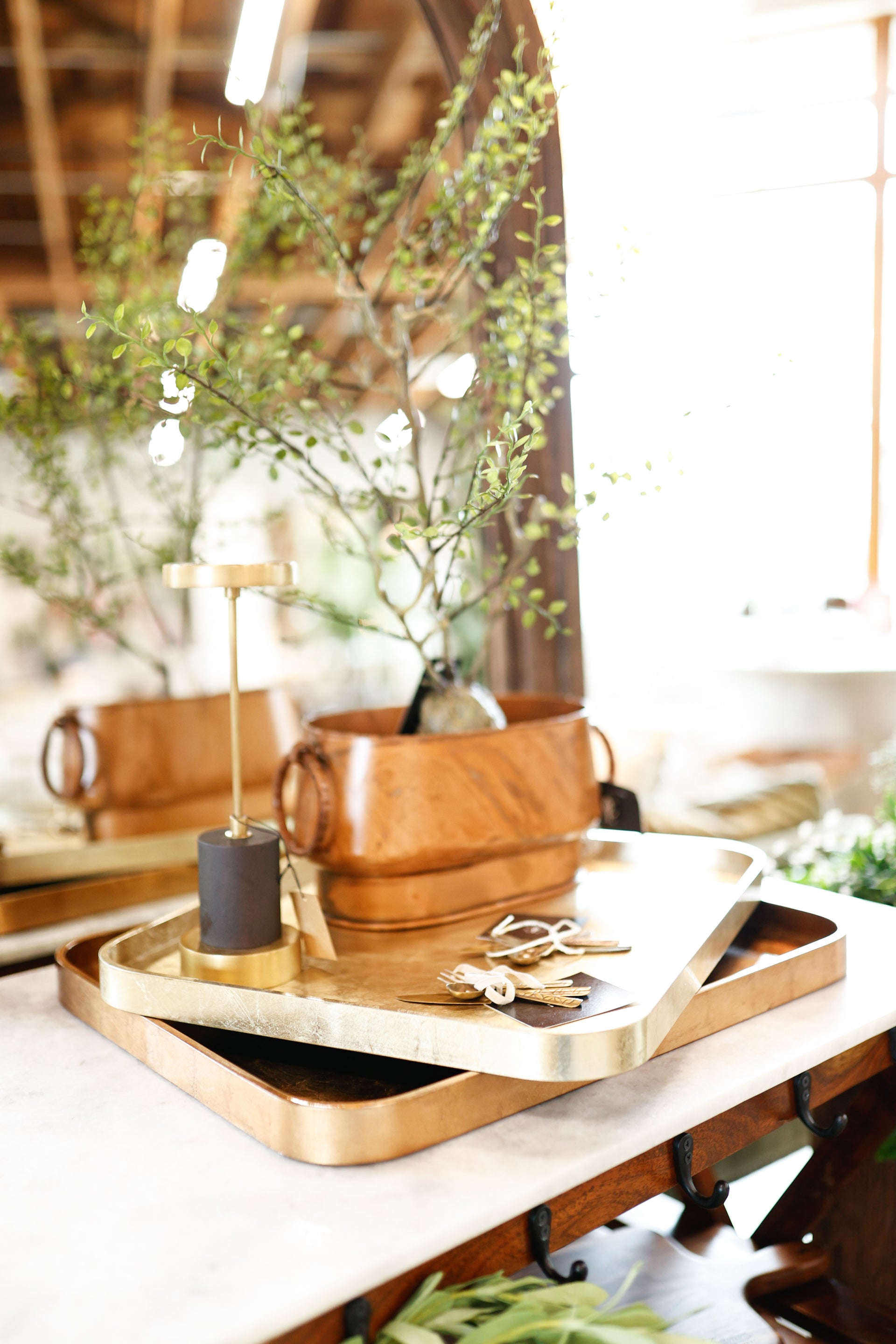 MDF Lacquered Tray w/ Foil, Copper & Gold Finish, 2 Sizes