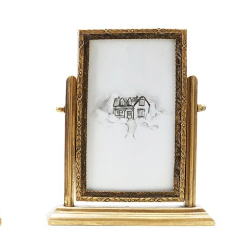 Pewter & Glass Standing Photo Frame with Art - 6 1/2” Tall