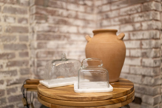 6" Glass Cloche w/Marble Tray