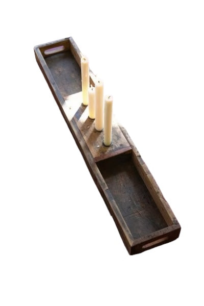 Recycle Wooden Tray with Four Candle Holders
