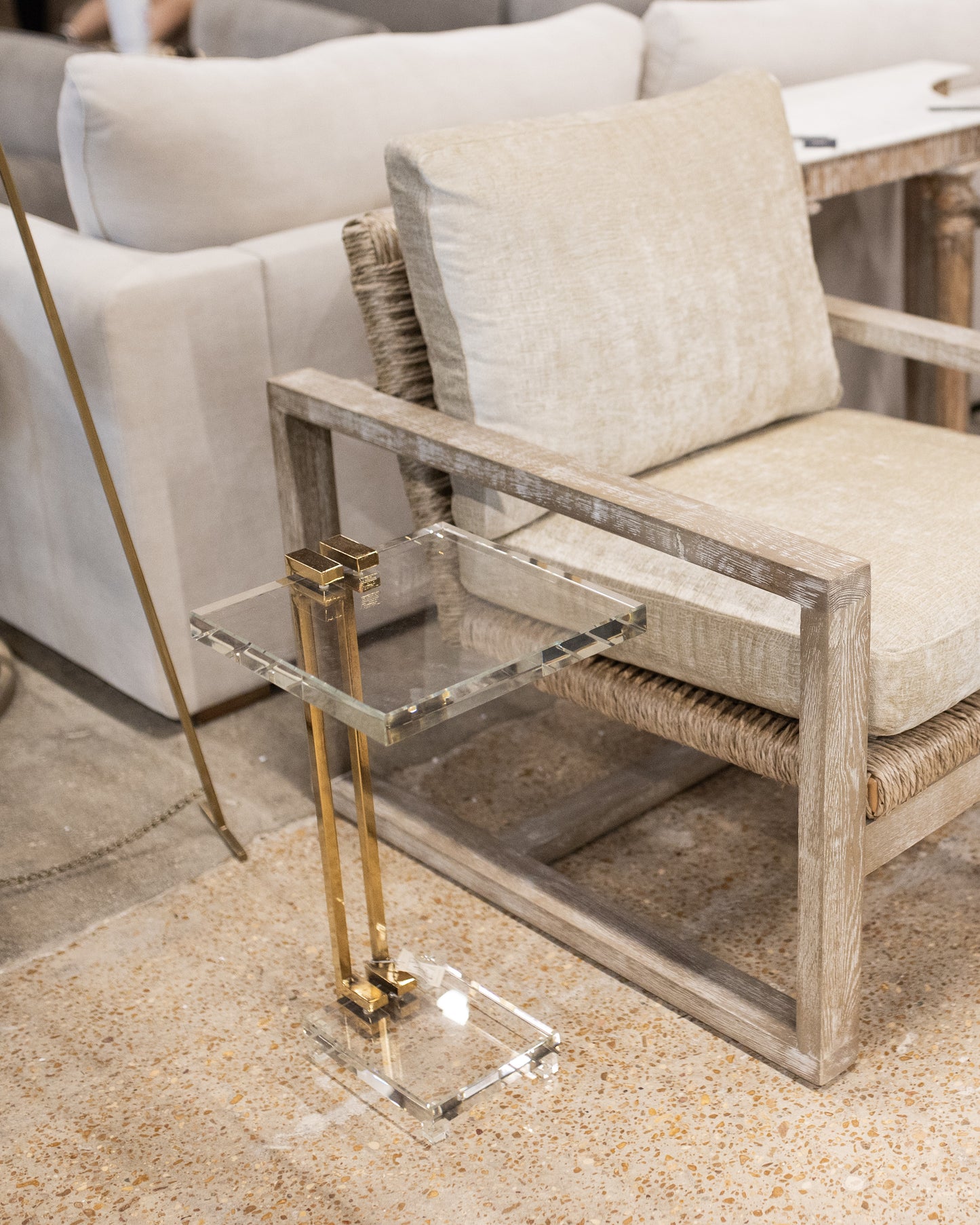 Clear Crystal Side Table with Gold Iron Frame