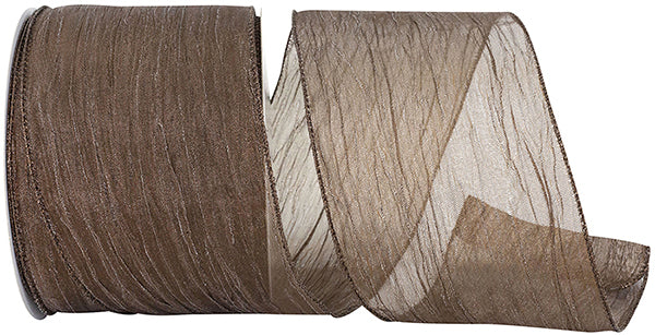 Ribbon - Crushed Mesh Elegance Wired Edge Ribbon, Chocolate Brown,  4 Inch, 30 Yards