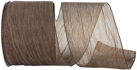 Ribbon - Crushed Mesh Elegance Wired Edge Ribbon, Chocolate Brown,  4 Inch, 30 Yards