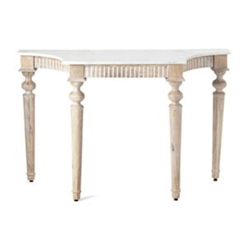 Mango Wood Console Table with White Marble Top