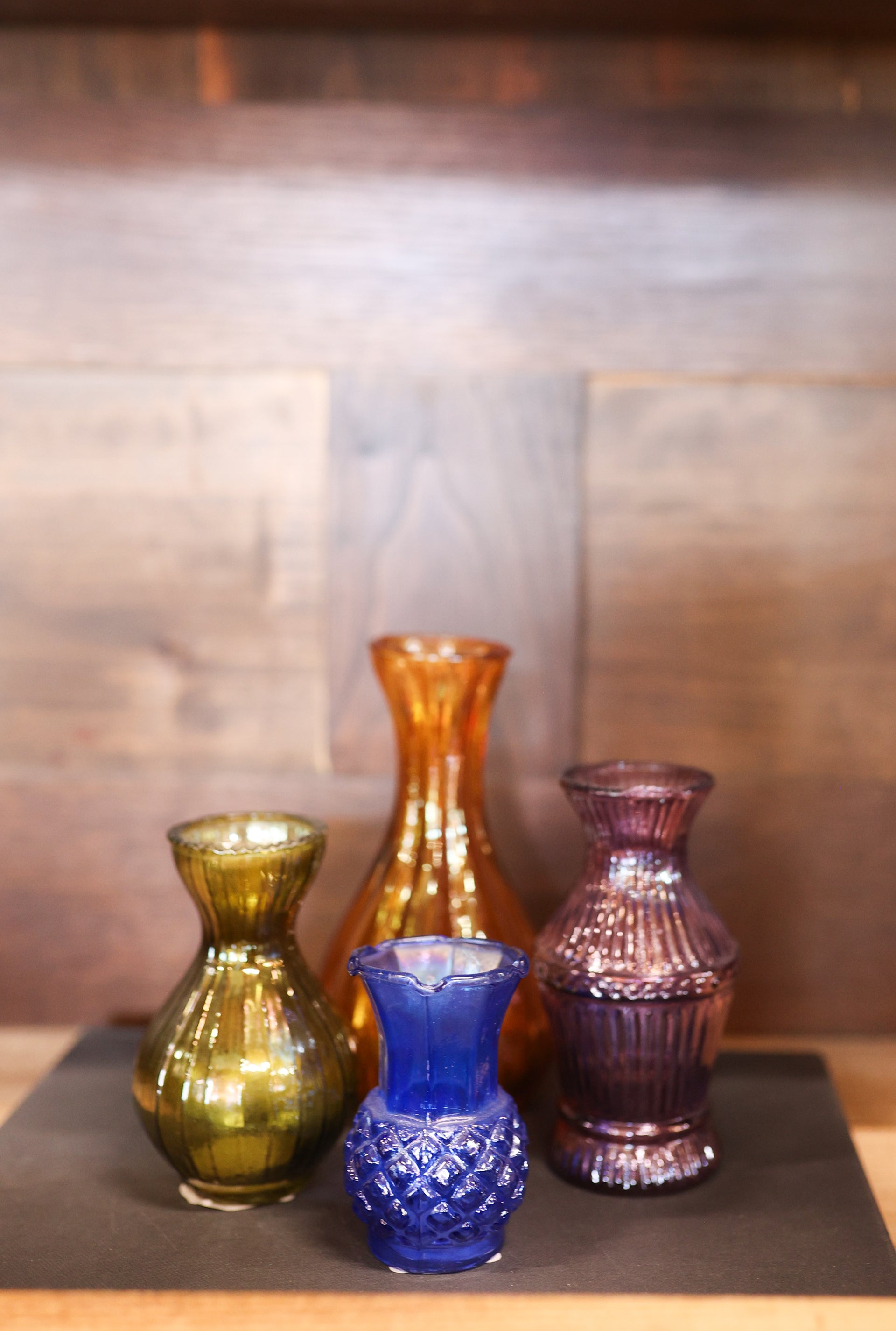 Debossed Glass Vases, Multi Color, Set of 4
