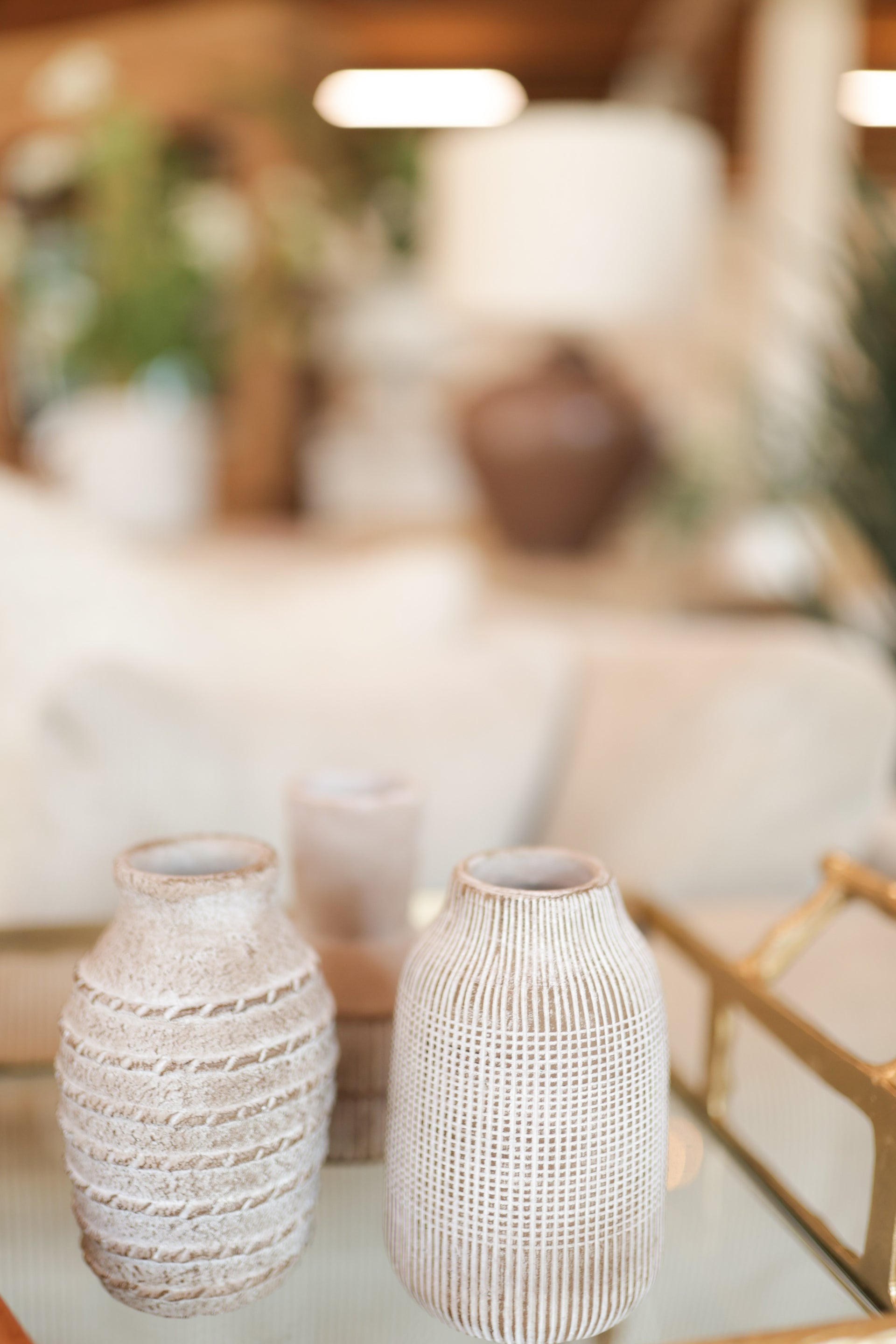 Brown Sand and Cement Vases with Sculptural Designs, set of three