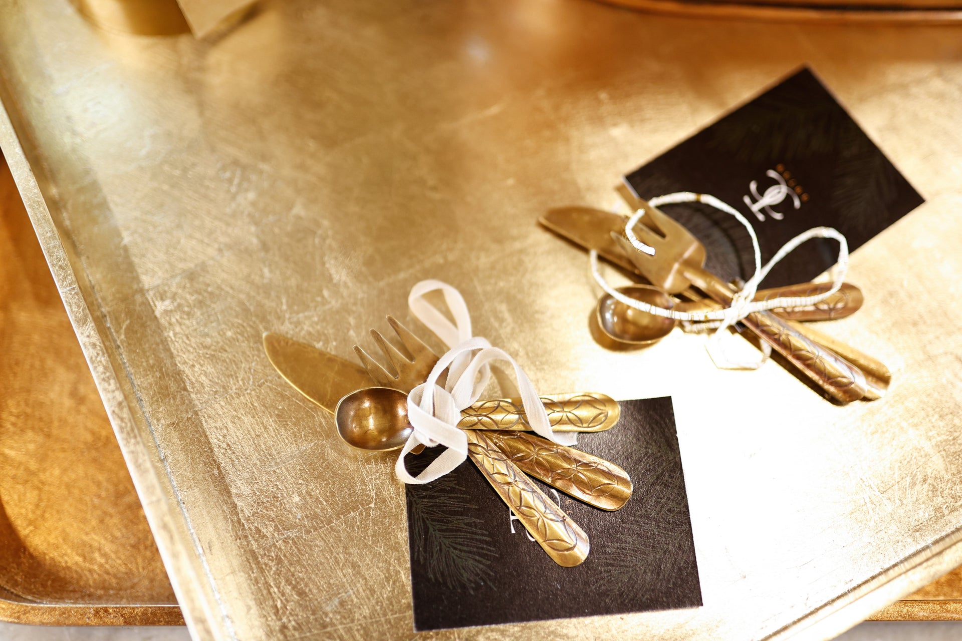 Hand-Forged Brass Appetizer Utensils, Set of 3 in Drawstring Bag