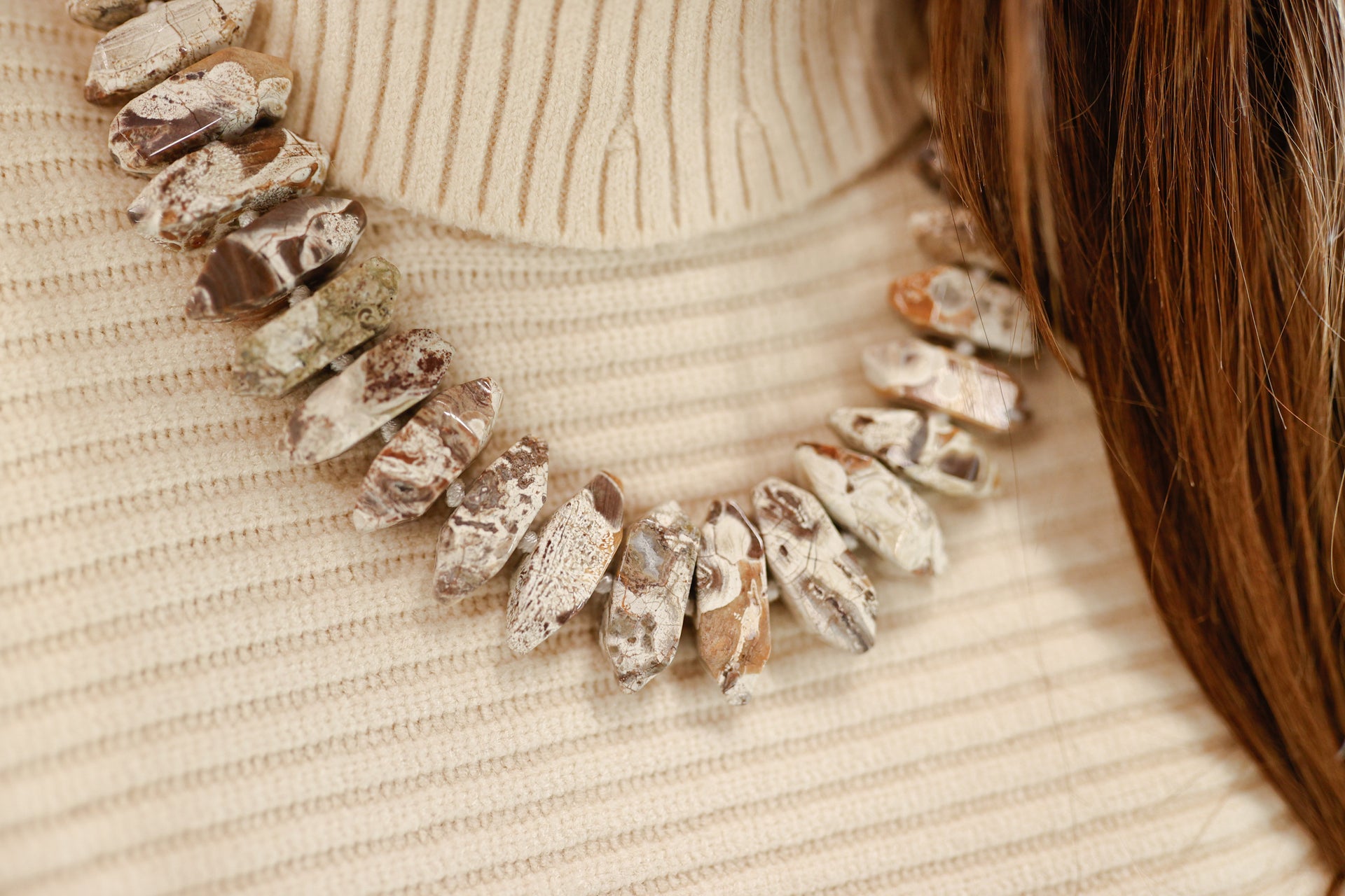 Natural Stone Necklace Brown/Grey/Cream