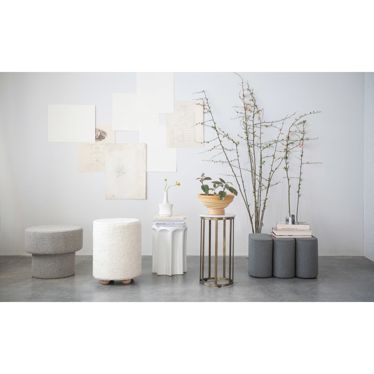 Round Cotton Sherpa Stool