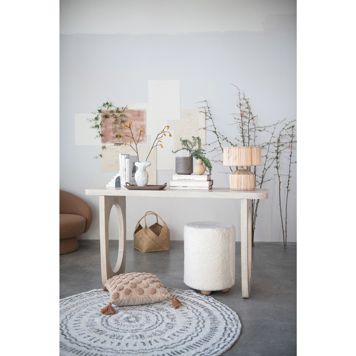 Round Cotton Sherpa Stool