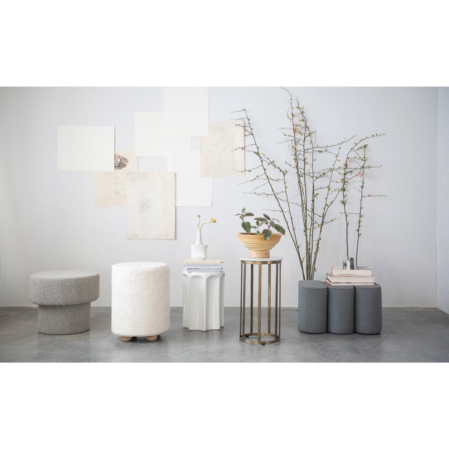 Round Cotton Sherpa Stool