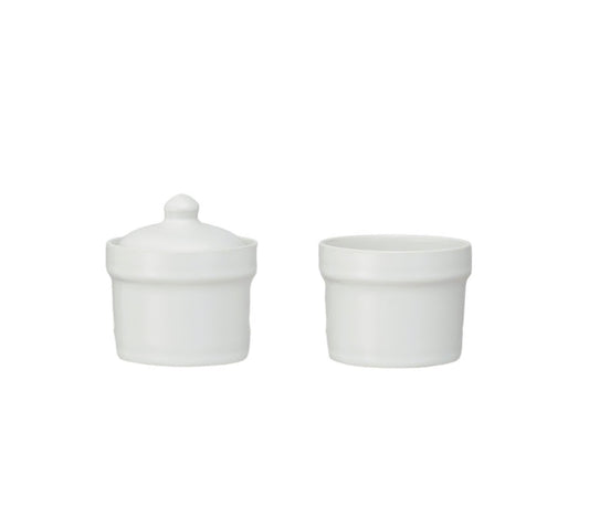 Stoneware Stackable Pinch Pots w/ Lid, White, Set of 2