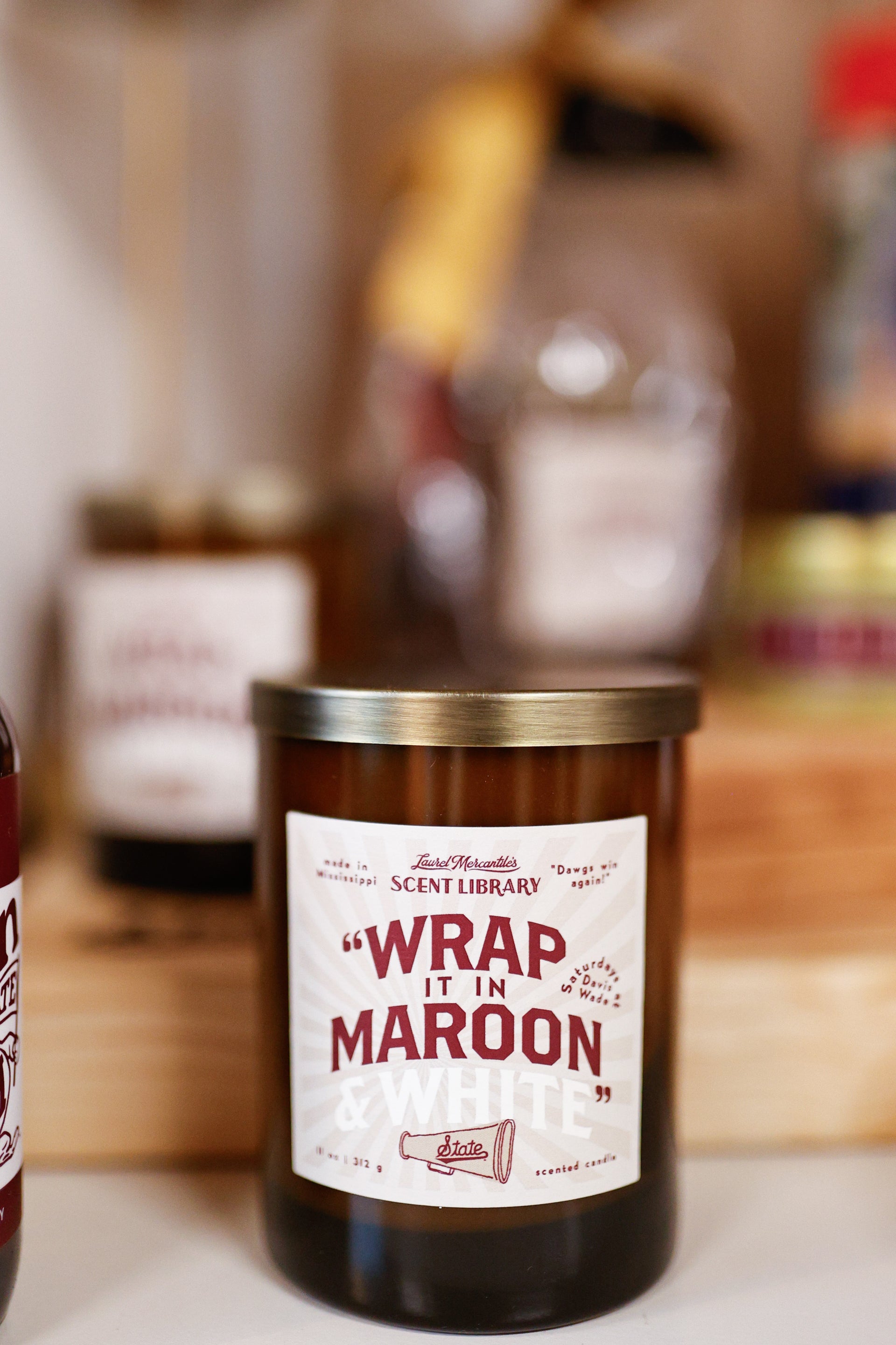 Wrap it in Maroon & White Candle