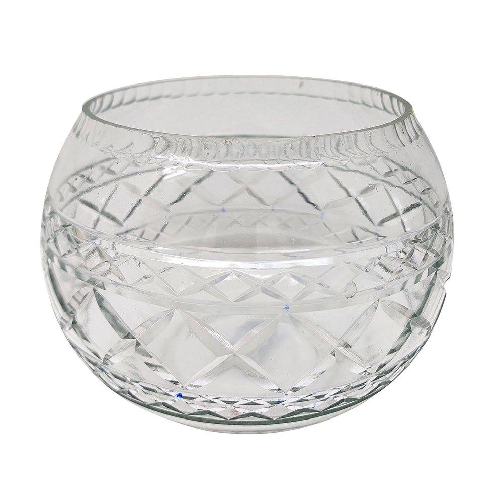 Glass Tealight Candle Holder with Clear Finish and Intricate Cut Motifs