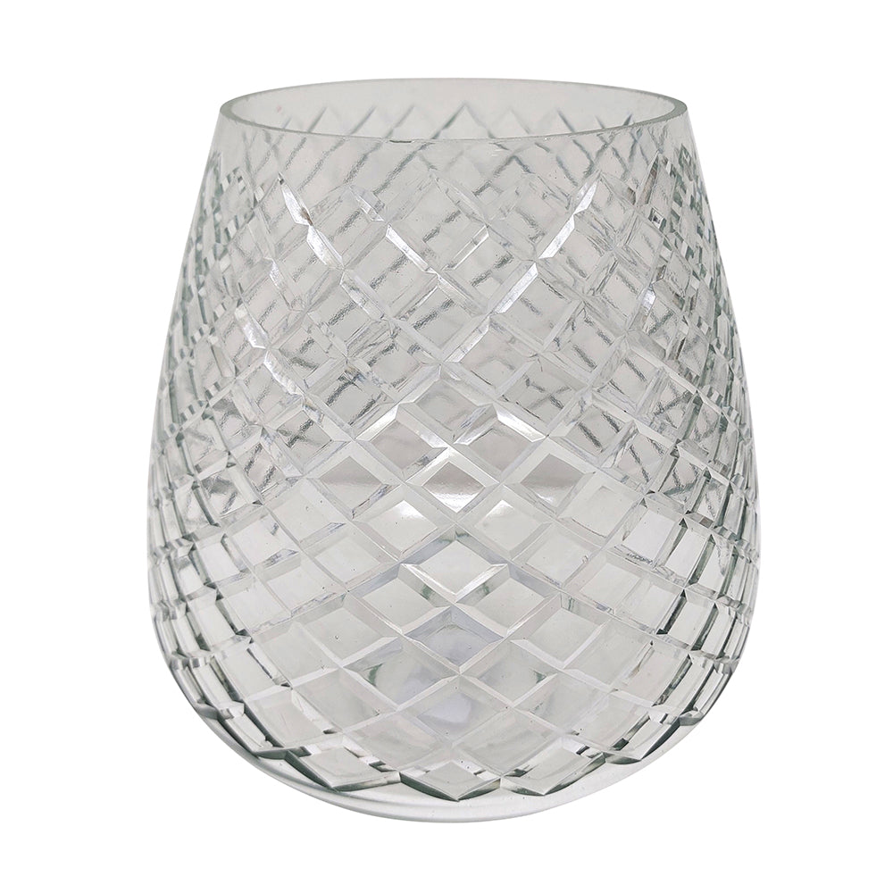 Round Glass Tealight Candle Holder with Clear Finish and Diamond Motif