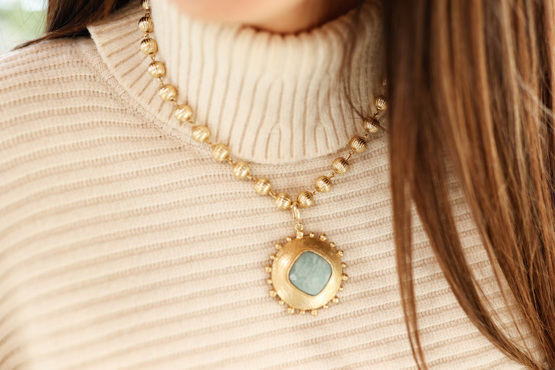 Gold Beaded Necklace with Magnetic Clasp 16” (Charm not included)