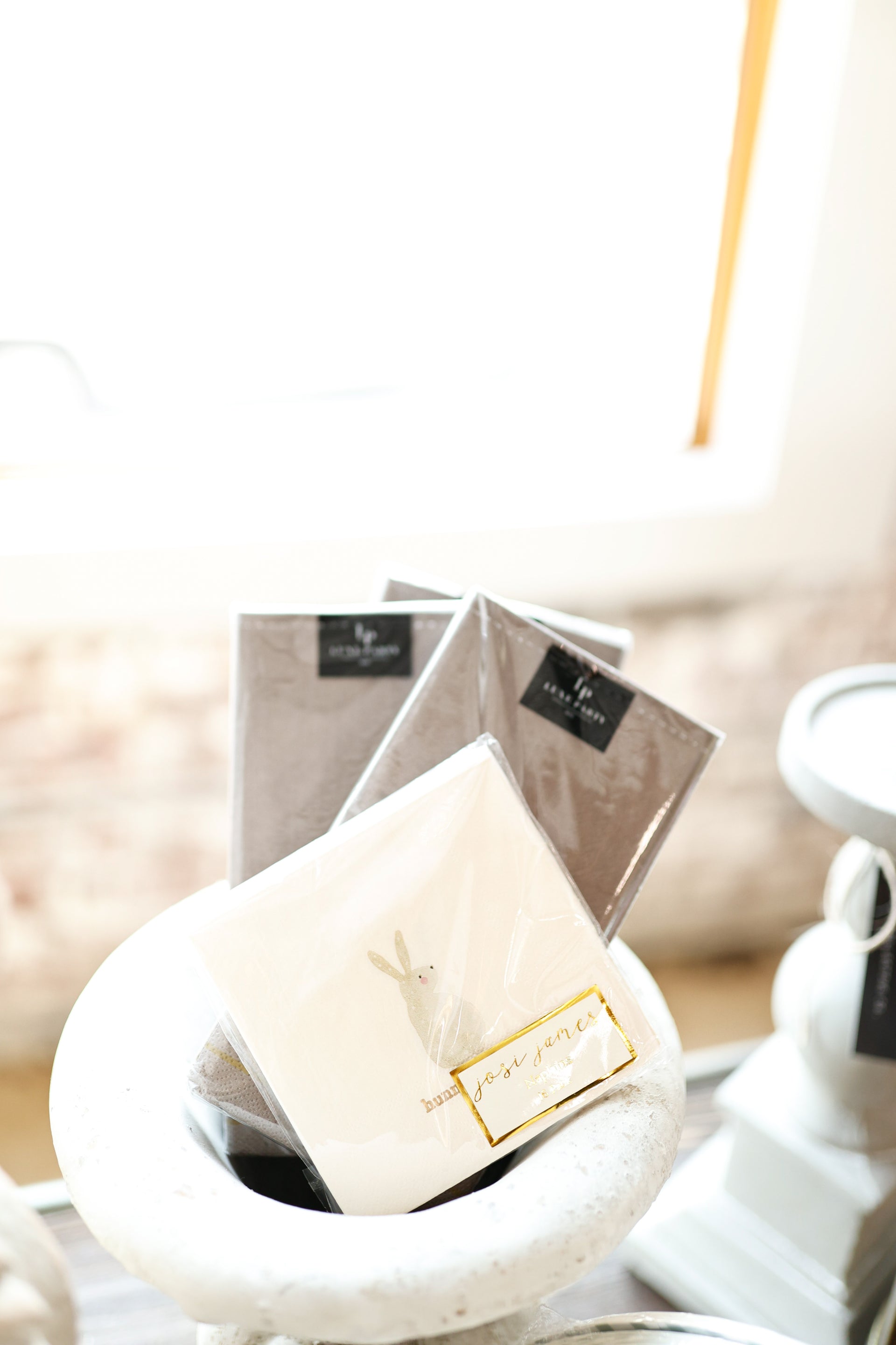 Taupe with Gold Stripe Guest Paper Dinner Napkins | 16 Napkins