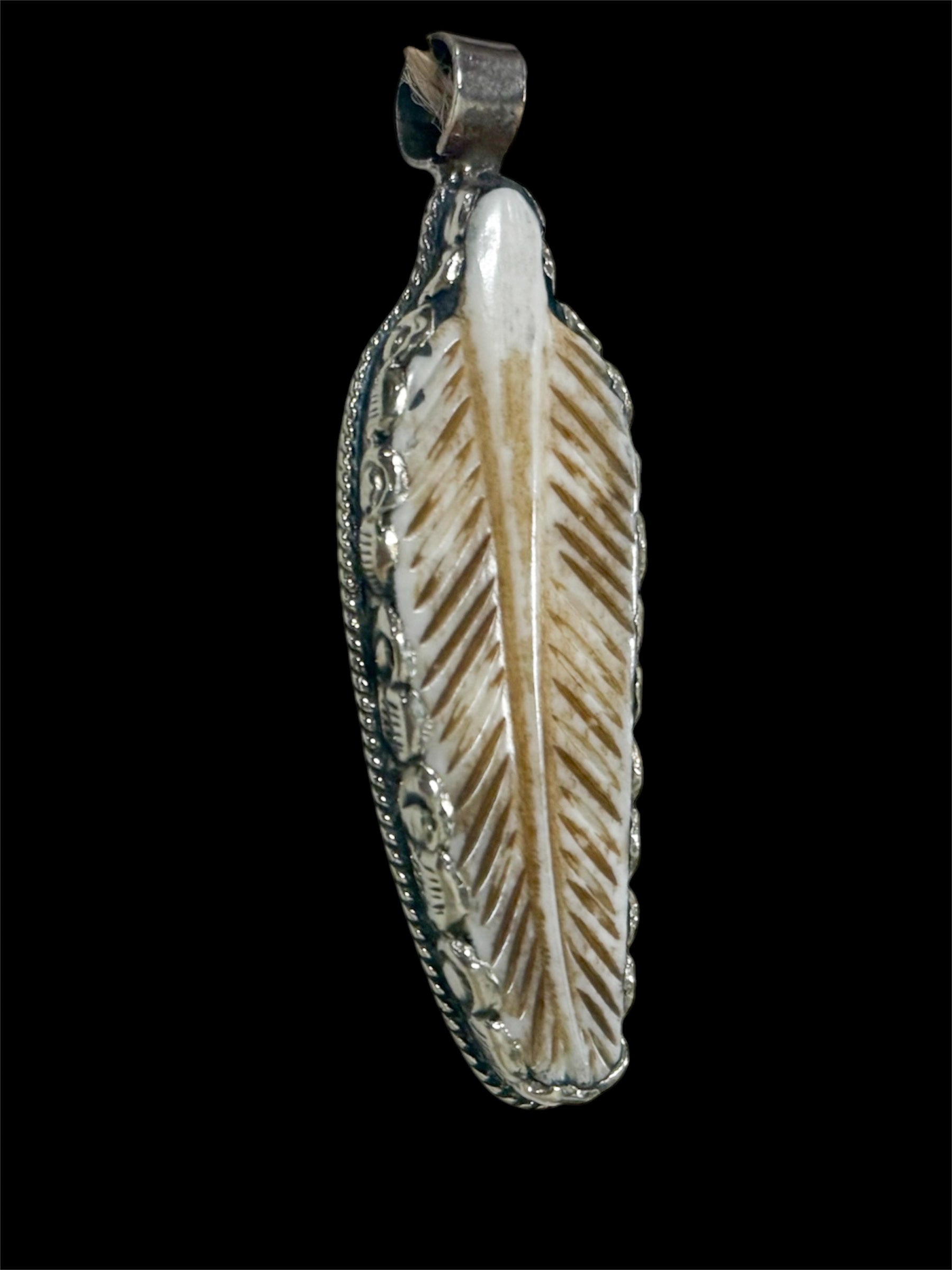 Hand-Carved Feather Pendant