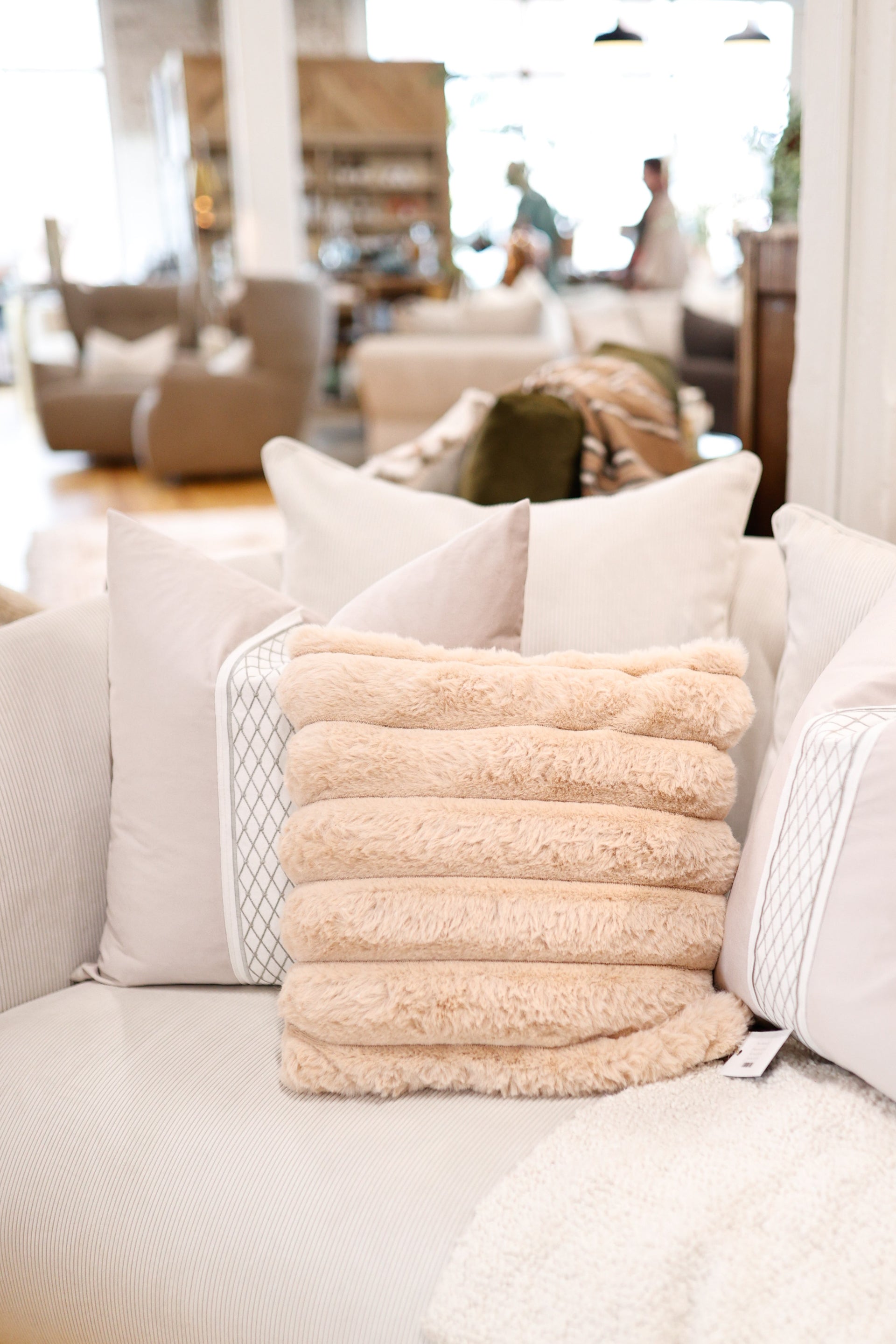 18" Square Faux Fur Pillow with Channel Stitch & Velvet Back