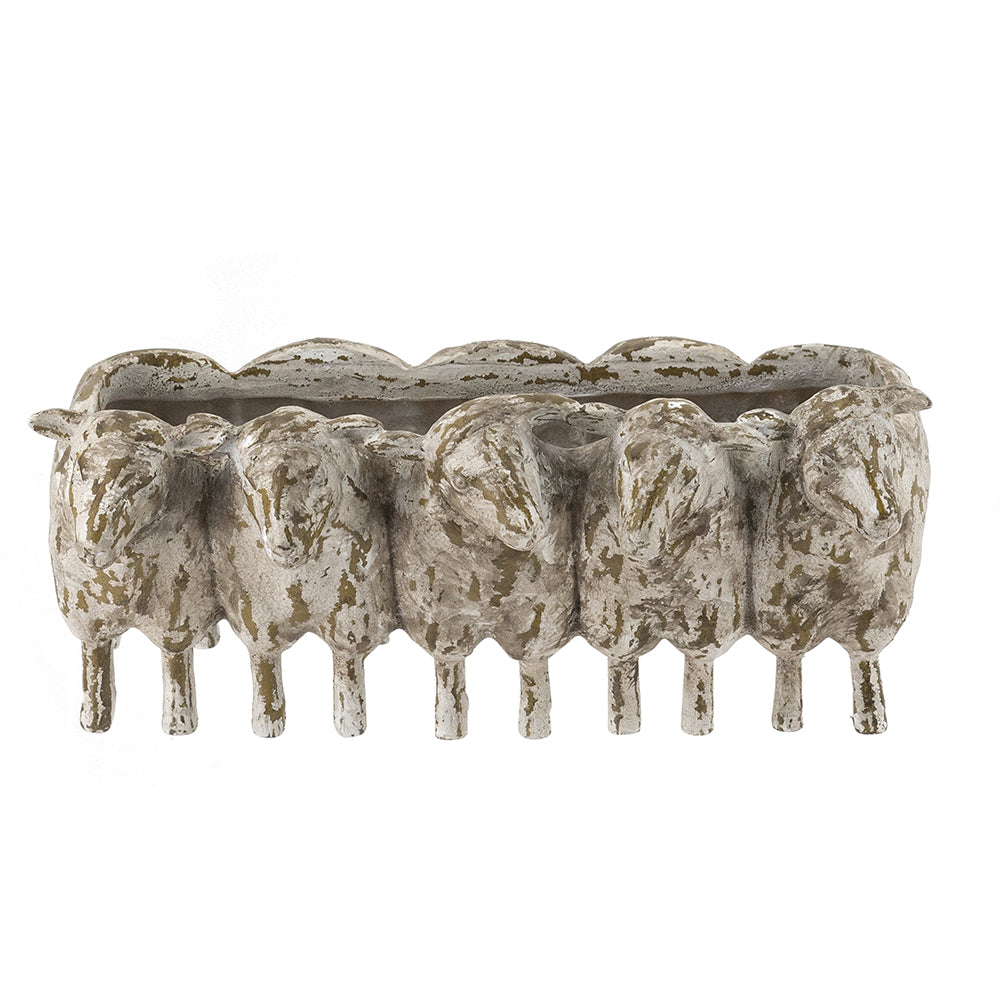 Playful Sheep Planter with Antique White Finish