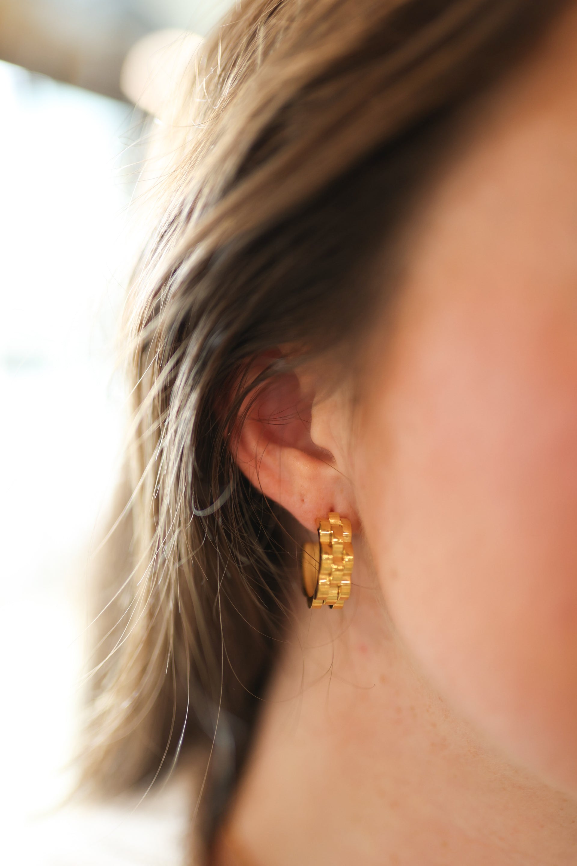 Gold Watch Band Hoop Earrings