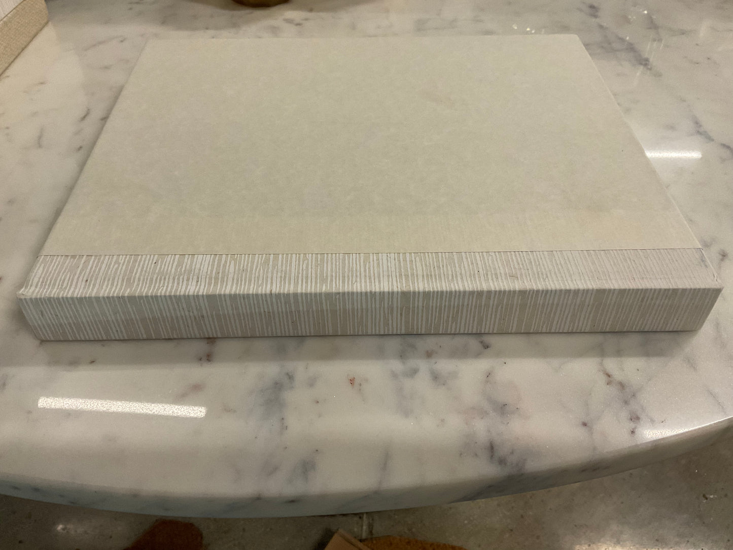 Large Decorative Book, White Striated Binding 12.25"x 10.25"
