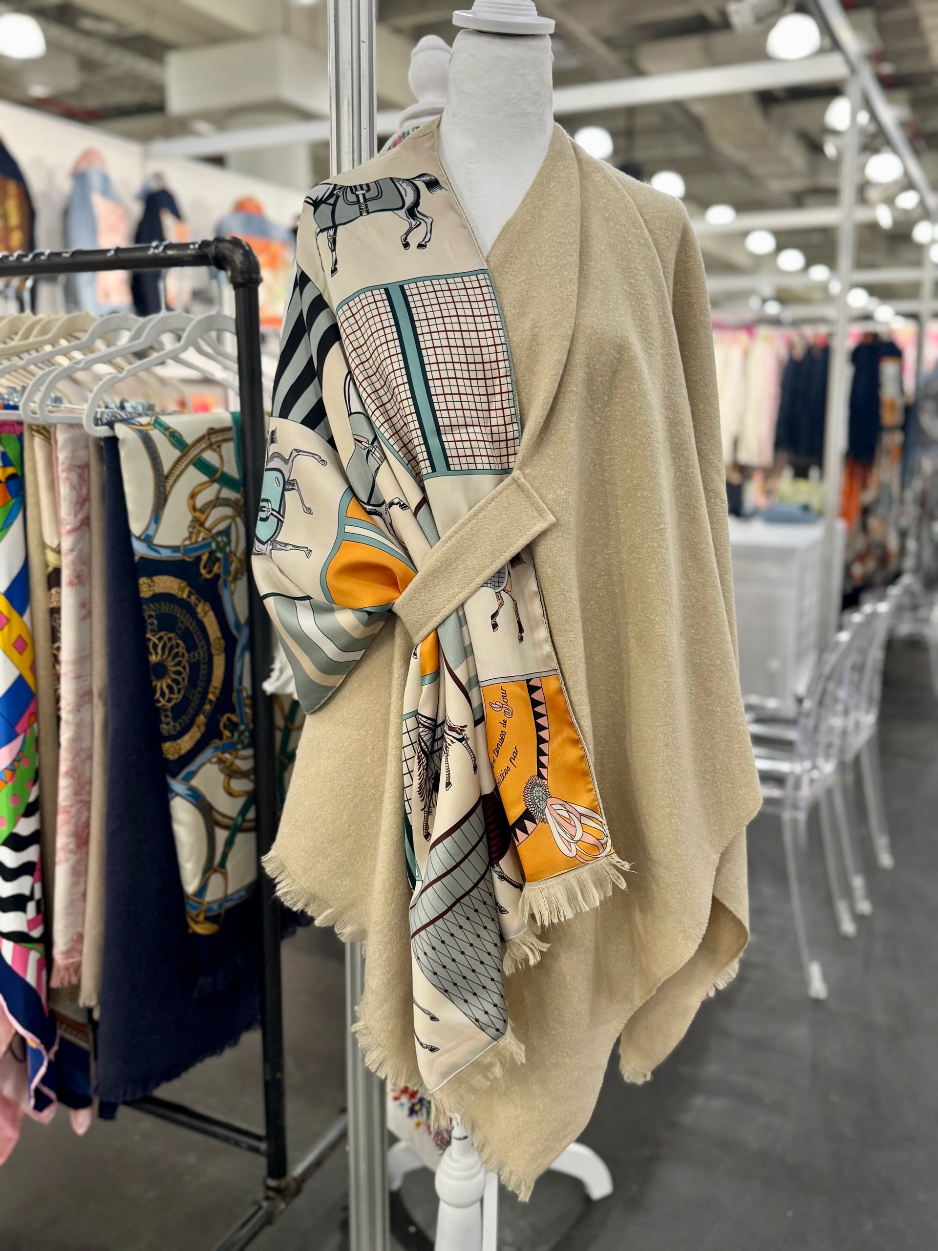 Beige Horse Shawl Wrap