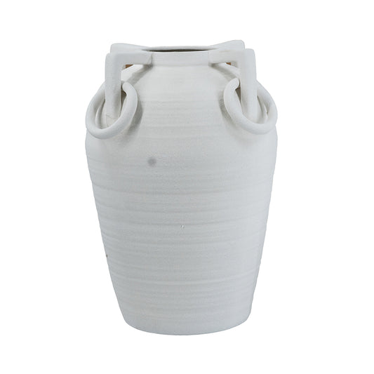 Vintage-Inspired White Ceramic Vase with Decorative Handles