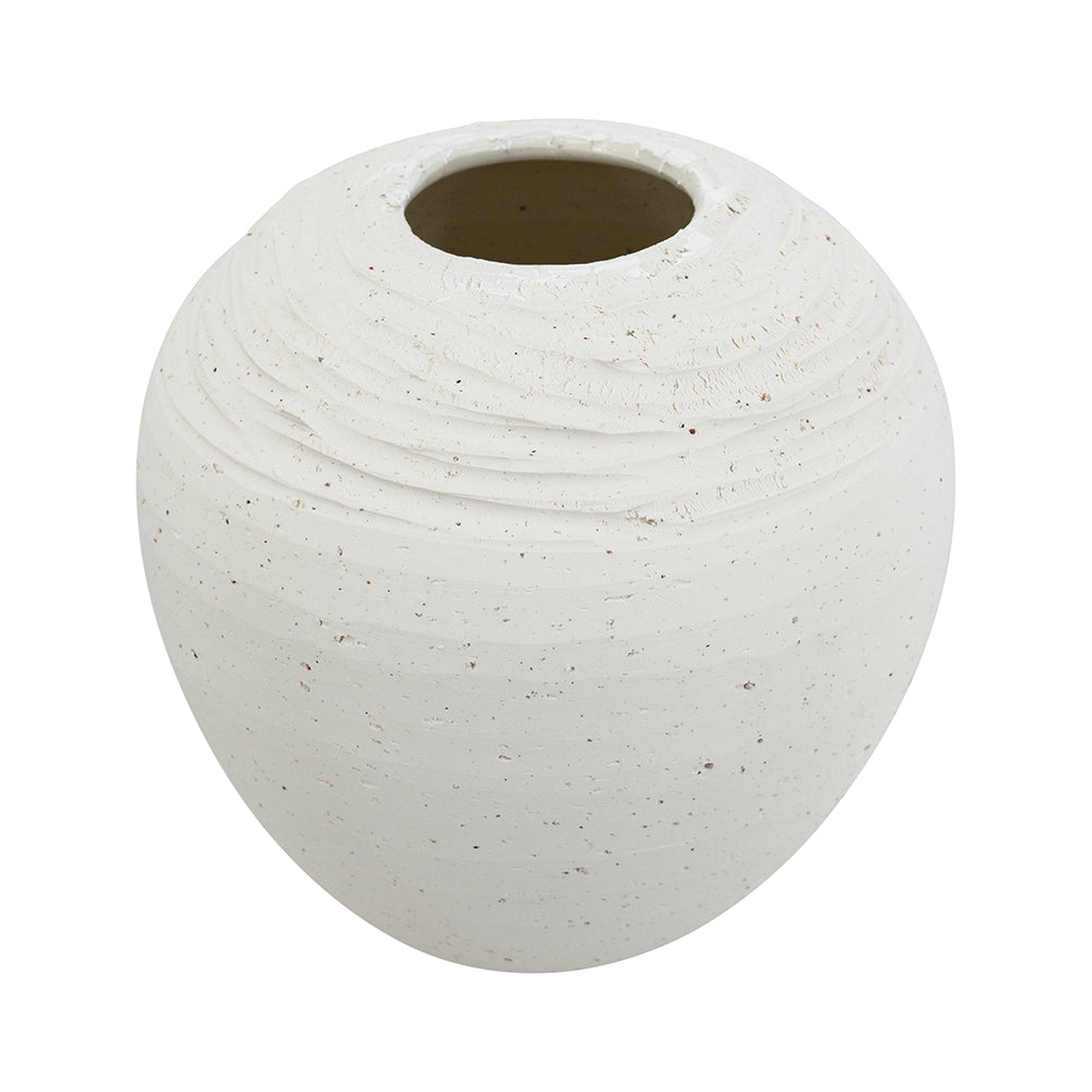 Round Hand-Pulled Ceramic Vase with Speckled White Finish