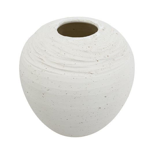 Round Hand-Pulled Ceramic Vase with Speckled White Finish