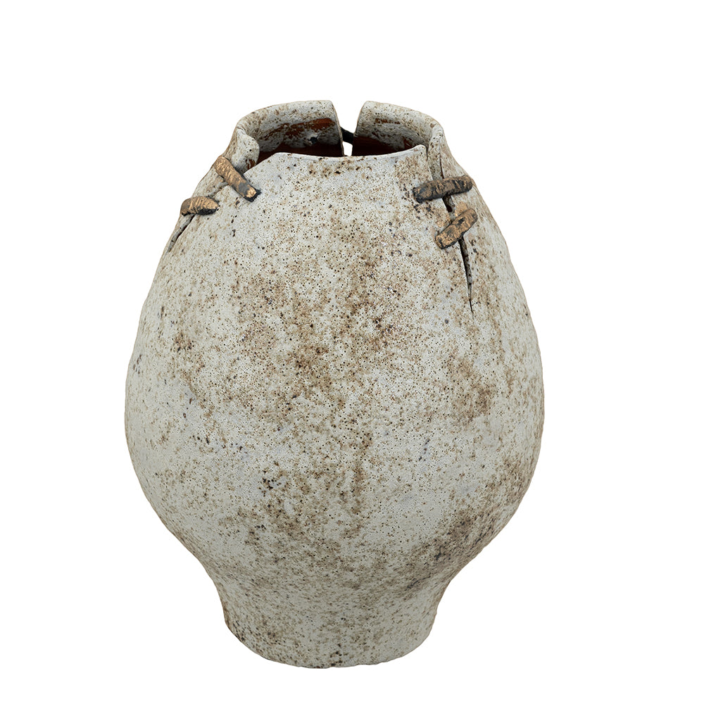 Hand-Pulled Ceramic Accent Vase With Earthy Finish And Wire Details