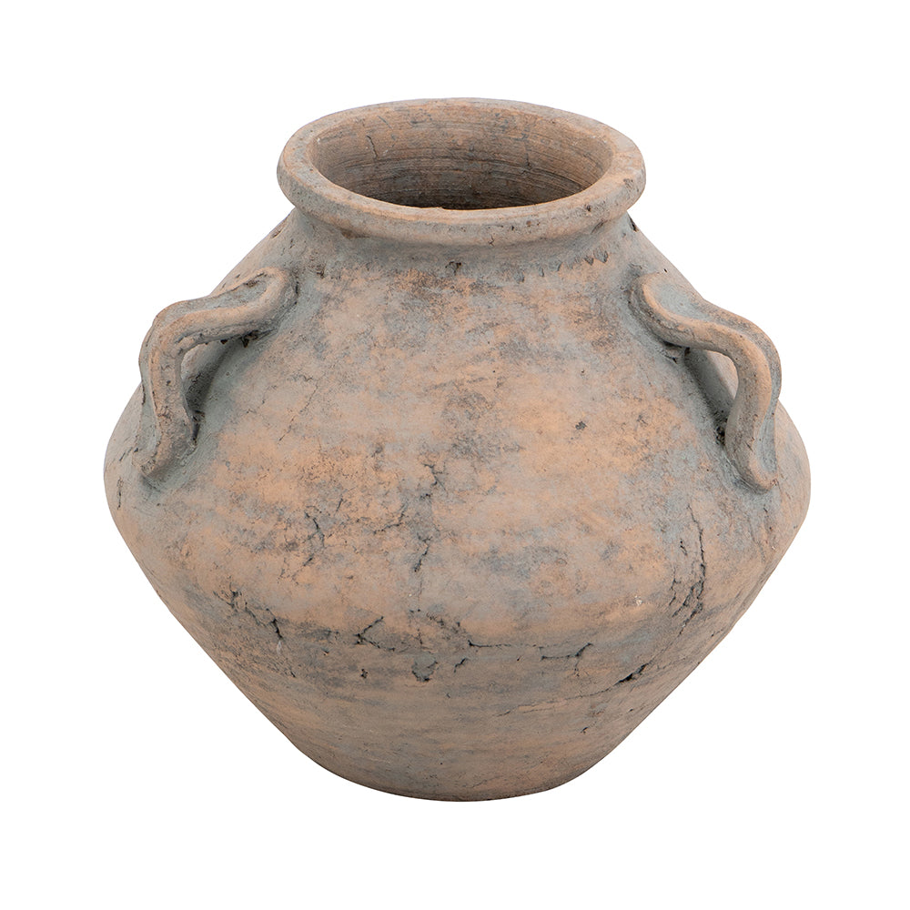 Tapered Terracotta Vase with Decorative Handles