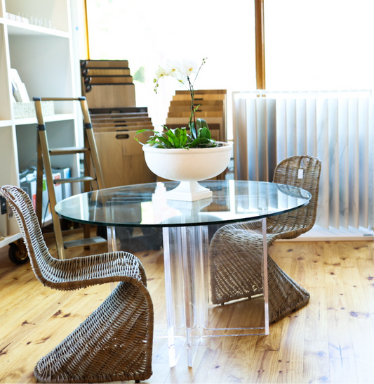 Round Acrylic Dining Table with Glass Top