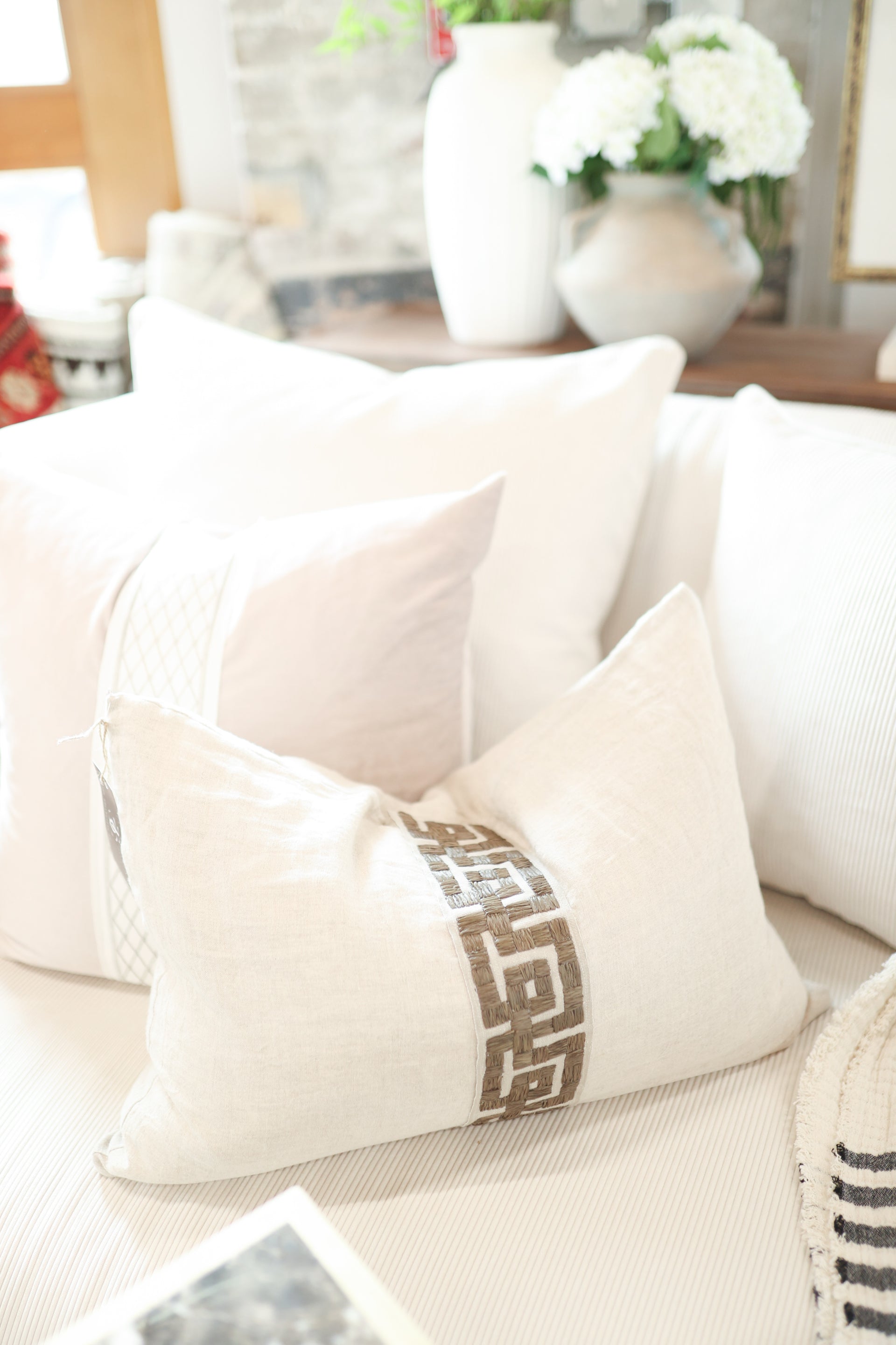 Linen Lumbar Pillow with Trim