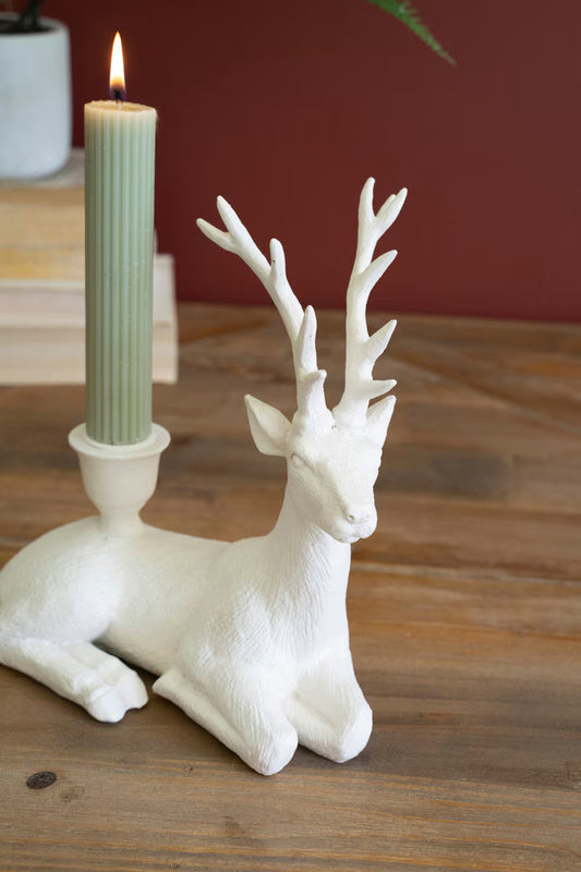 POLY RESIN CHRISTMAS DEER TAPER CANDLE HOLDER