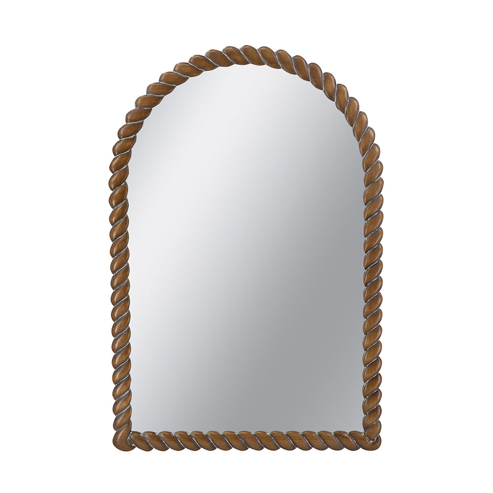Arched Pine Wood Accent Mirror w/ Textured Brown Frame