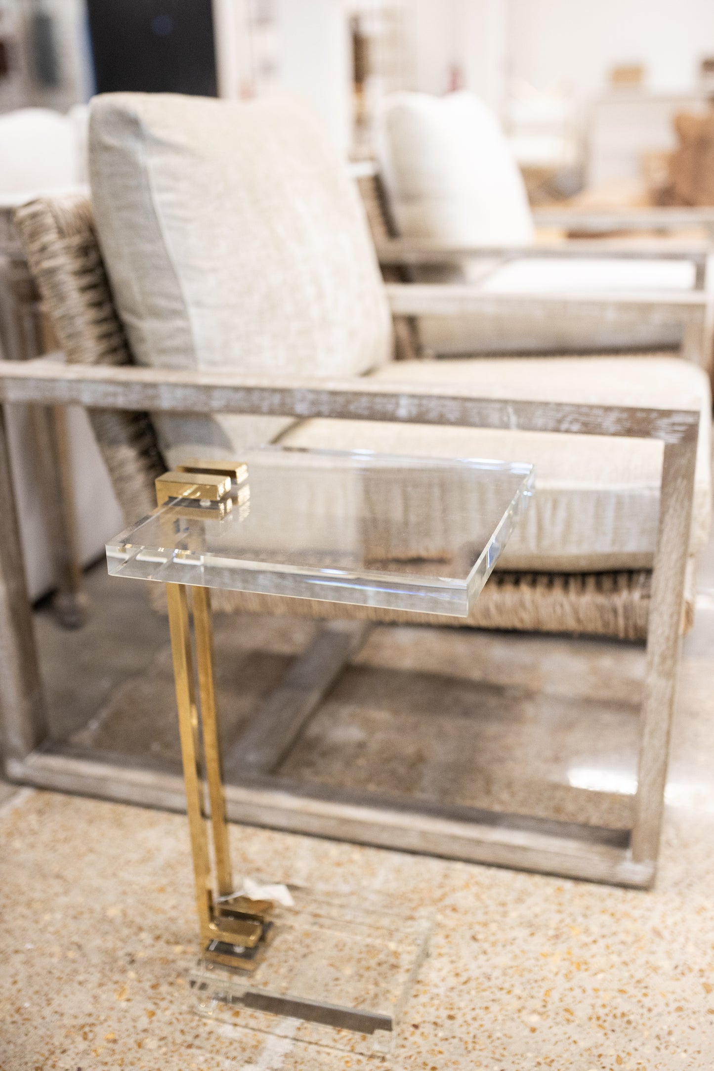 Clear Crystal Side Table with Gold Iron Frame