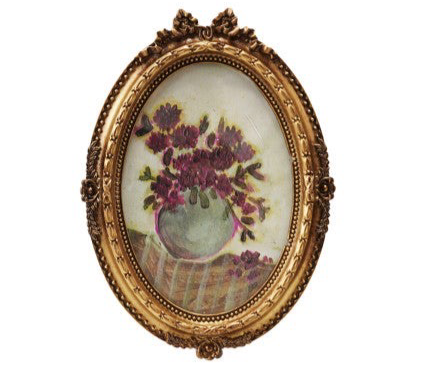 Pewter & Glass Standing Photo Frame with Art - 6” Tall