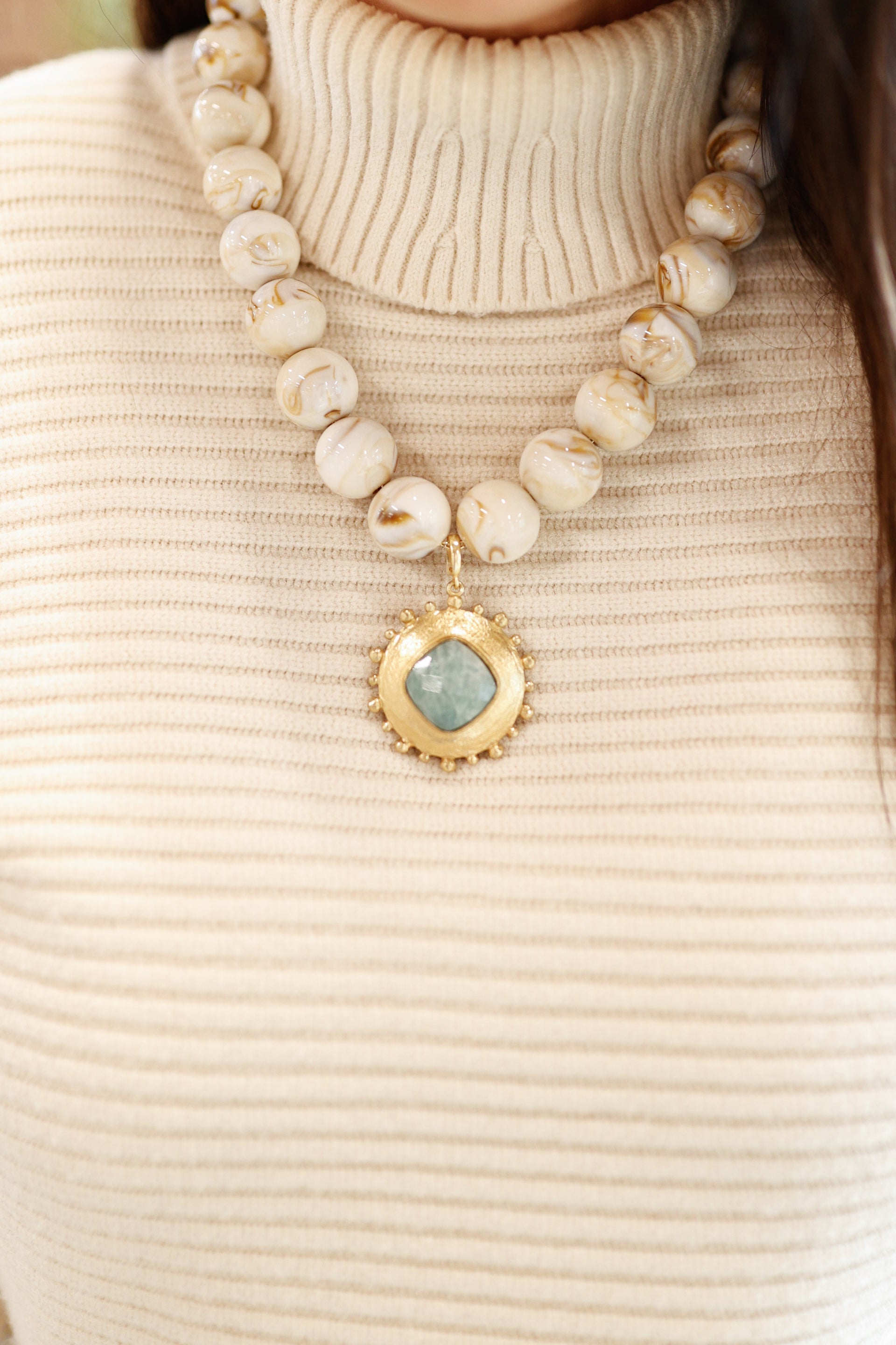 Marble Beaded Necklace Cream/Brown