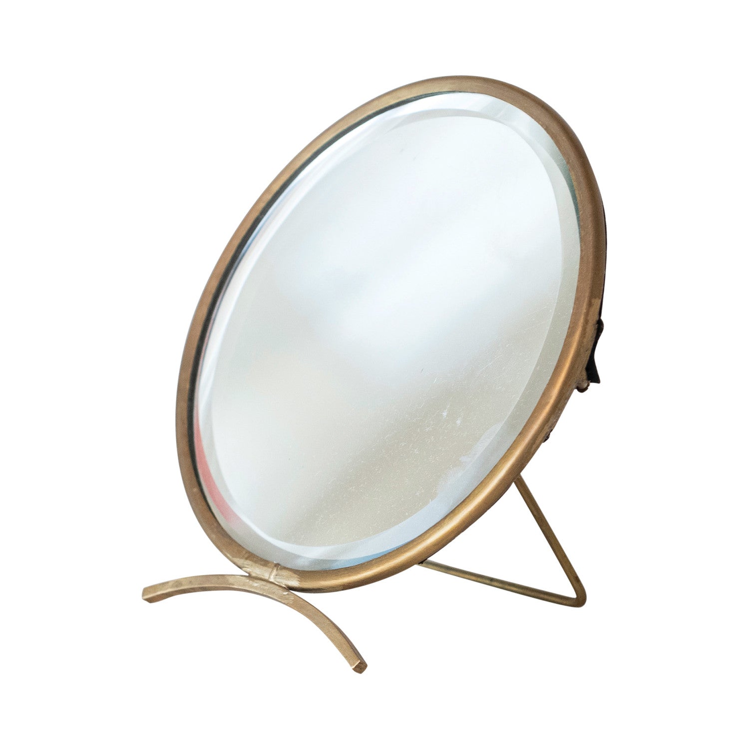 5" Round 5-1/2"H Brass Mirror