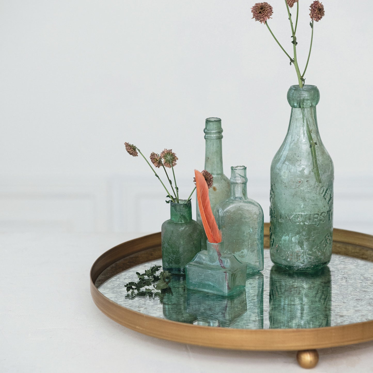 Round Metal Footed Mirrored Tray