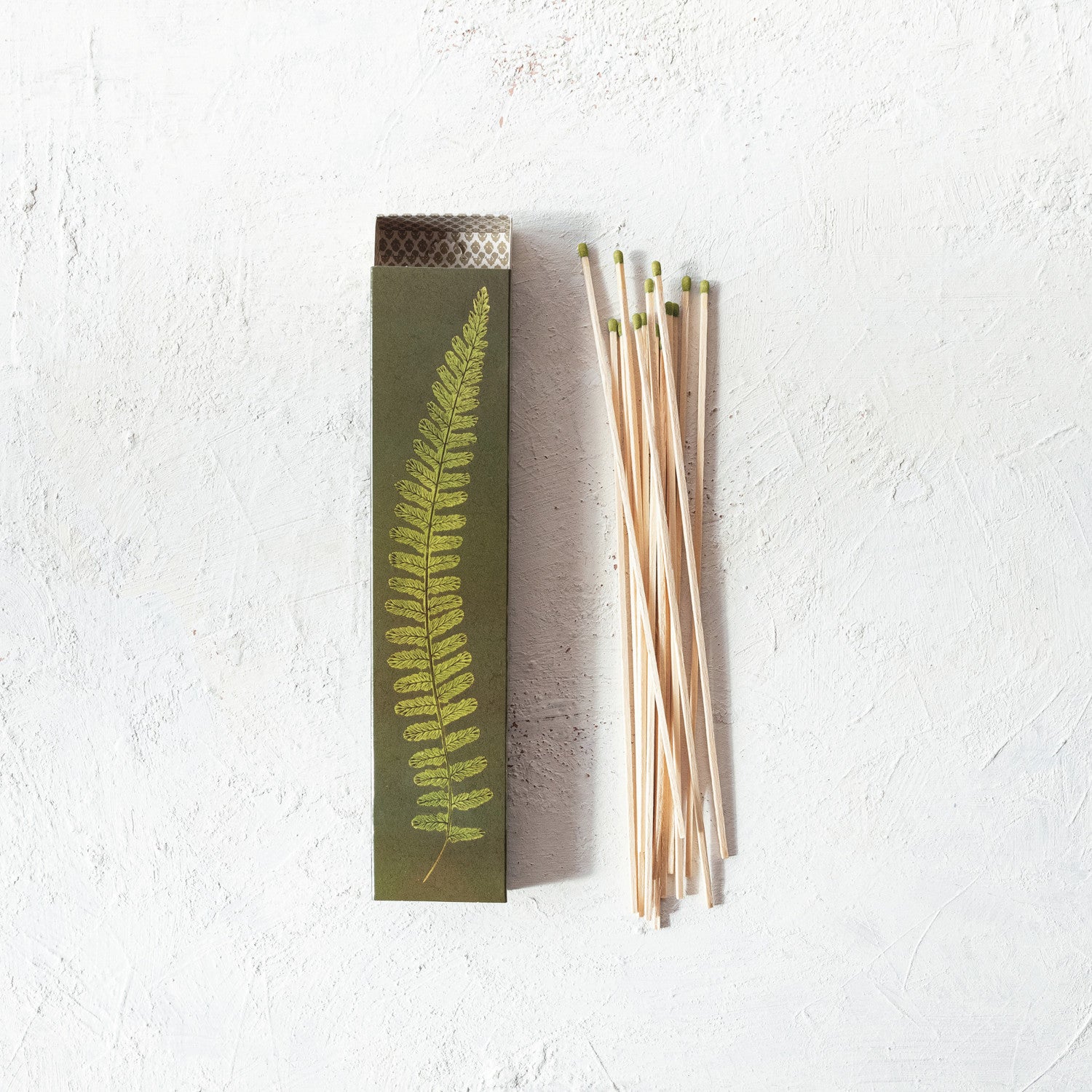 Safety Fireplace Matches in Matchbox w/ Fern Print