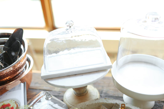 Large Glass Cloche w/ Marble Tray