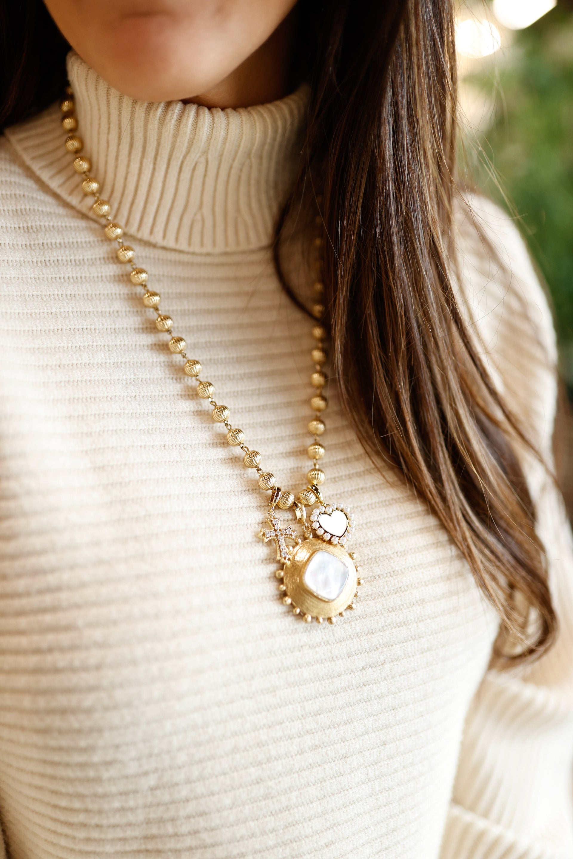 Gold Beaded Necklace with Magnetic Clasp 23” (Charms not included)