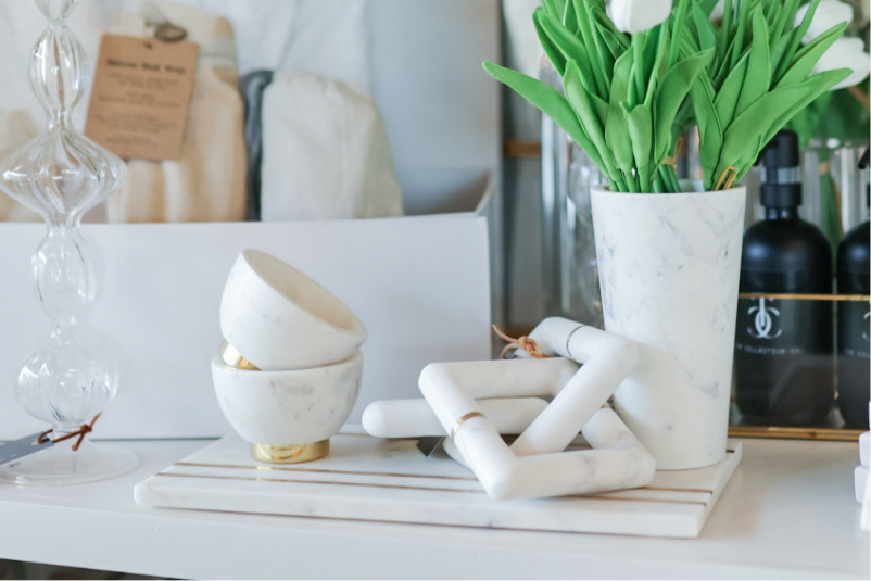 White and Gold Marble Pedestal Bowl