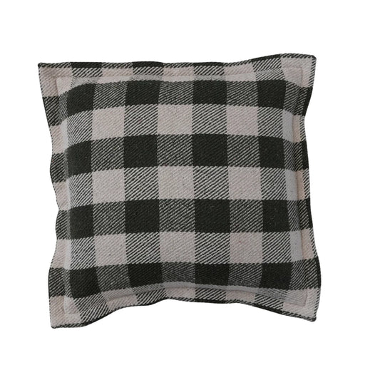 18" Plaid Hunter Green and Natural Pillow