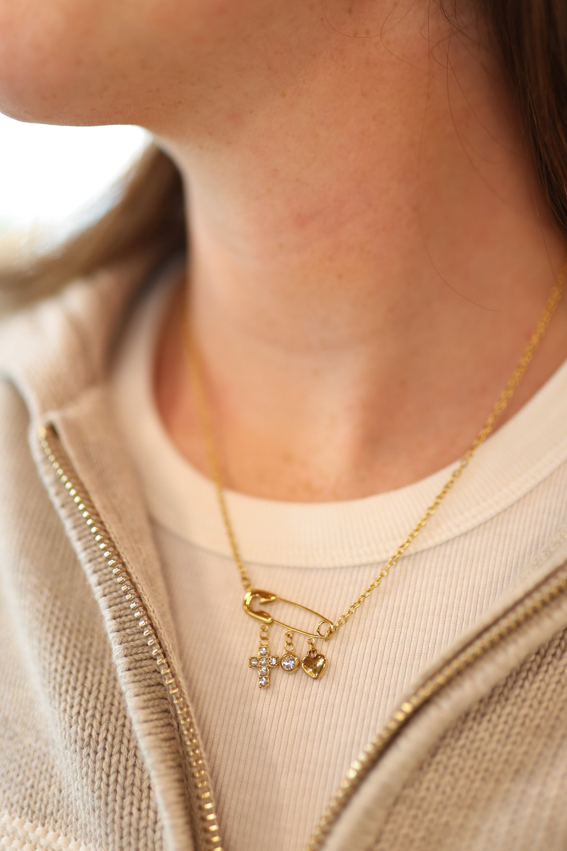 Safety Pin Charm Necklace Waterproof