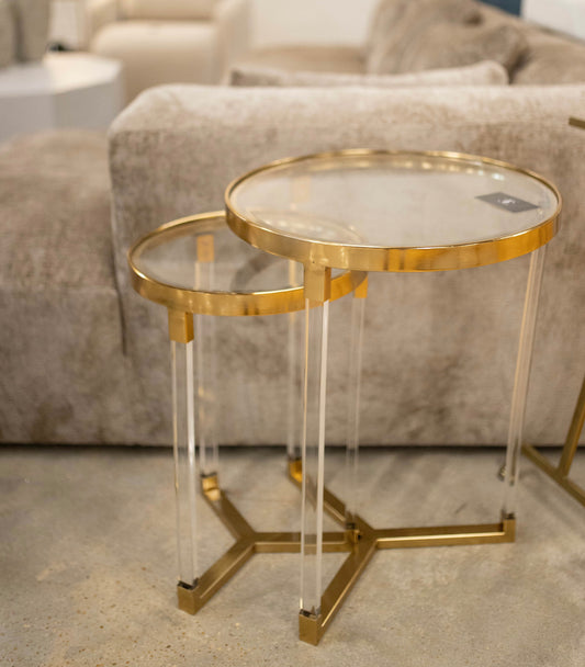 Clear Acrylic and Gold Iron Accent Tables Set