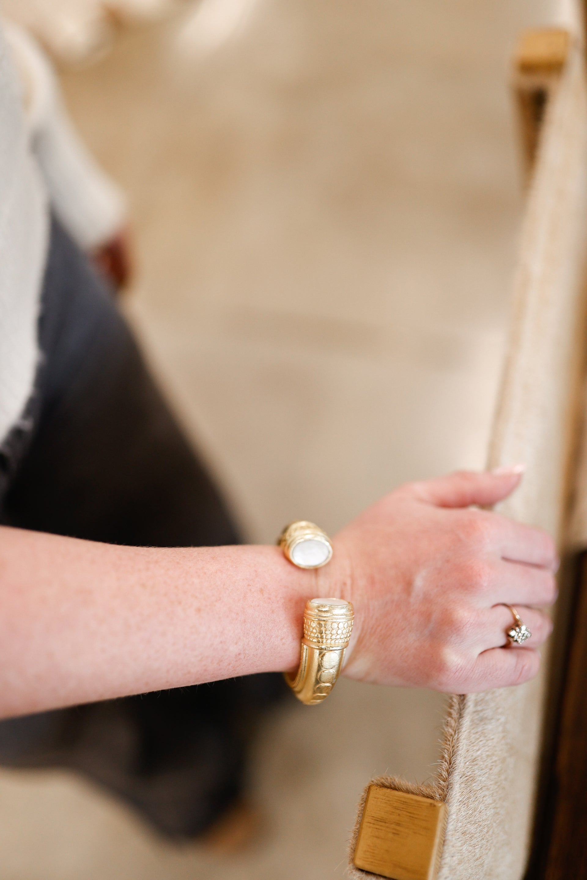 Gold Cuff With Pearl Inlay
