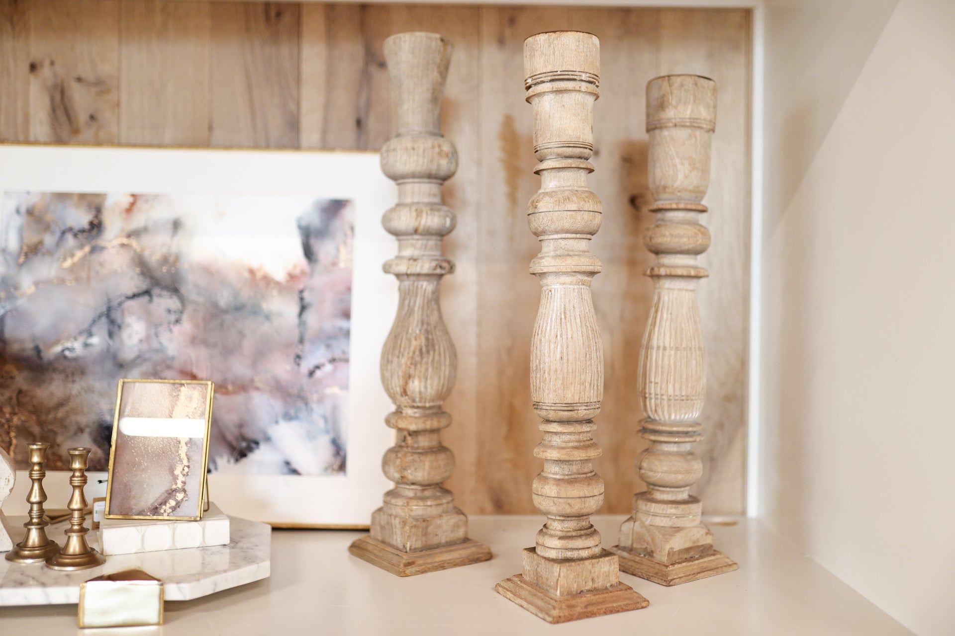 Found Carved Mango Wood Pillar Holder (Holds 3" Pillar) (Each One Will Vary)